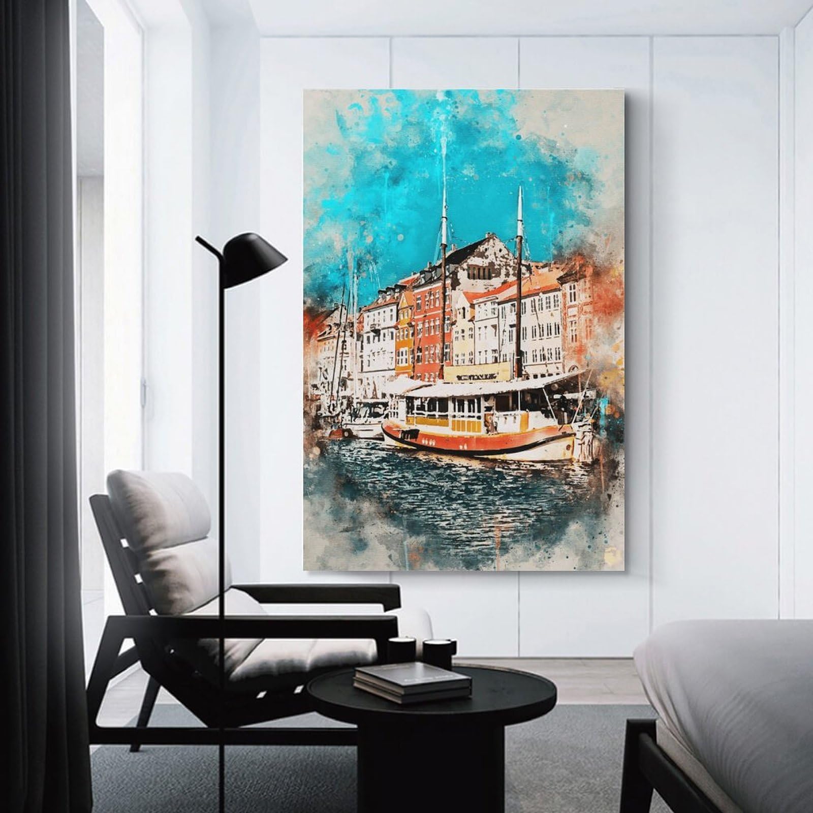 Junmoney Watercolor Painting of Boats Wall Picture Print 08x12inch(20x30cm), for Lounge Decor, Offices Or Entryway Styling, A Flexible Wall Accent for Shared Spaces