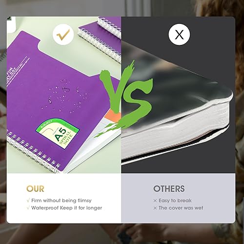 Miniatura 4 de CAGIE Paquete de 3 cuadernos en espiral de tapa dura de 5 x 7 pulgadas, rayados de 0.315 in, 320 hojas en total, cuaderno en espiral A5 de 3