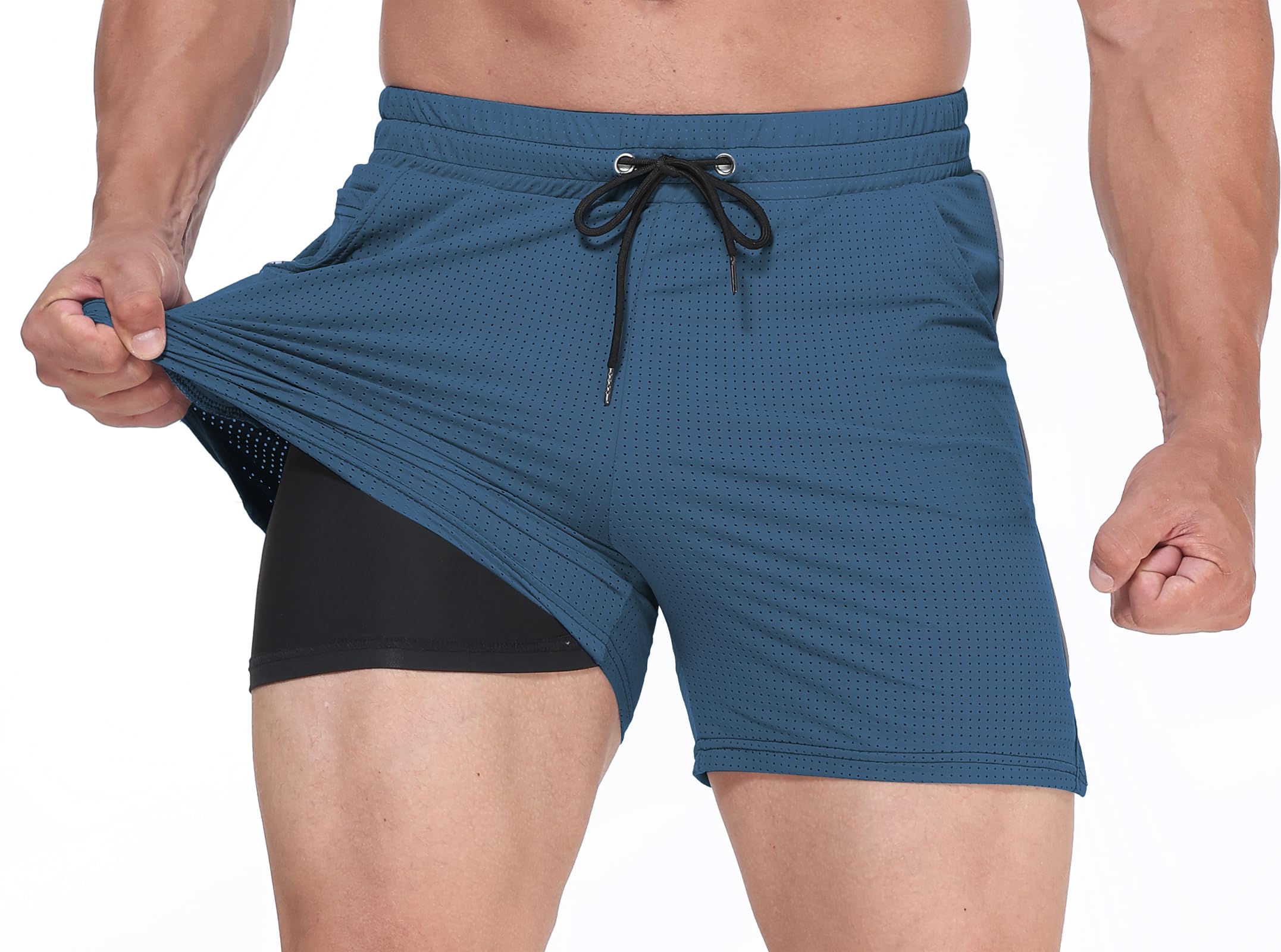 MAIKANONG Mens Fitted Mesh 5" Athletic Shorts,Workout Running Shorts