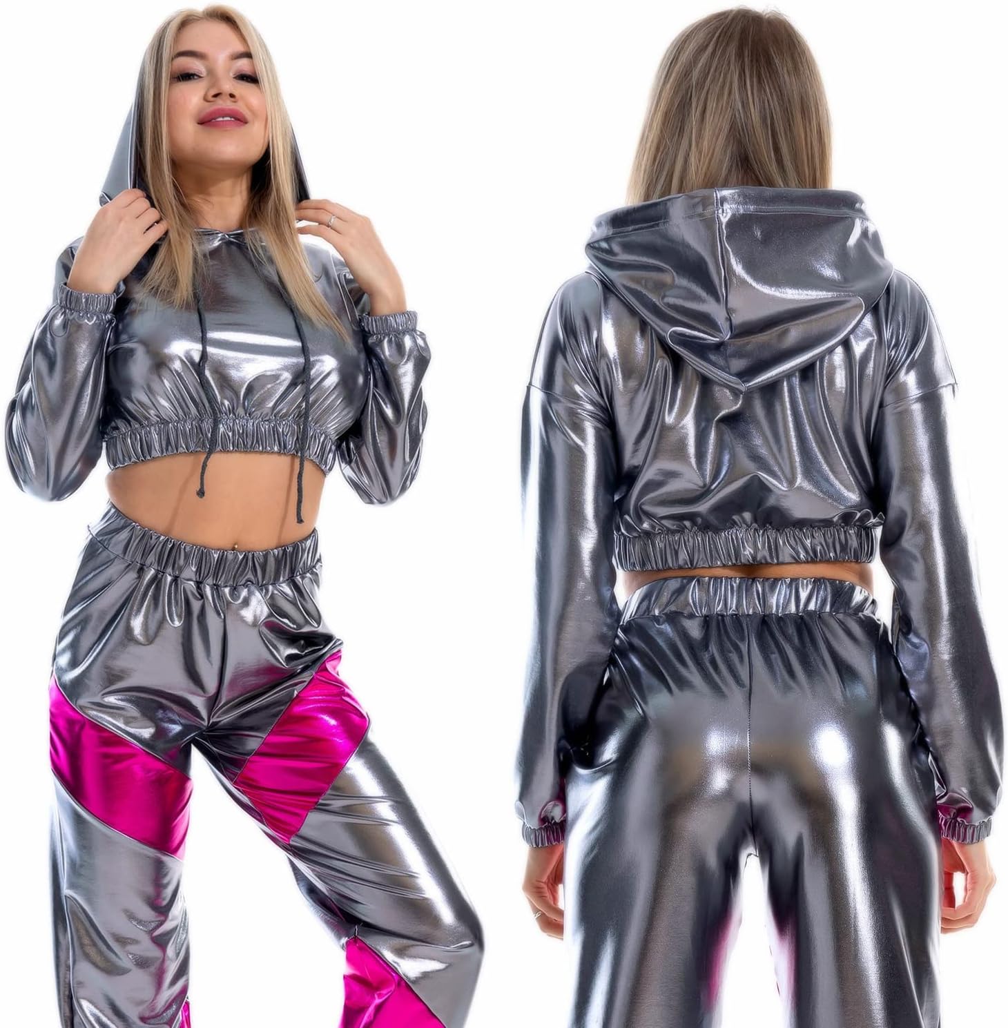 Ypser Holographic Crop Top Hoodies Shiny Metallic Kenya Ubuy