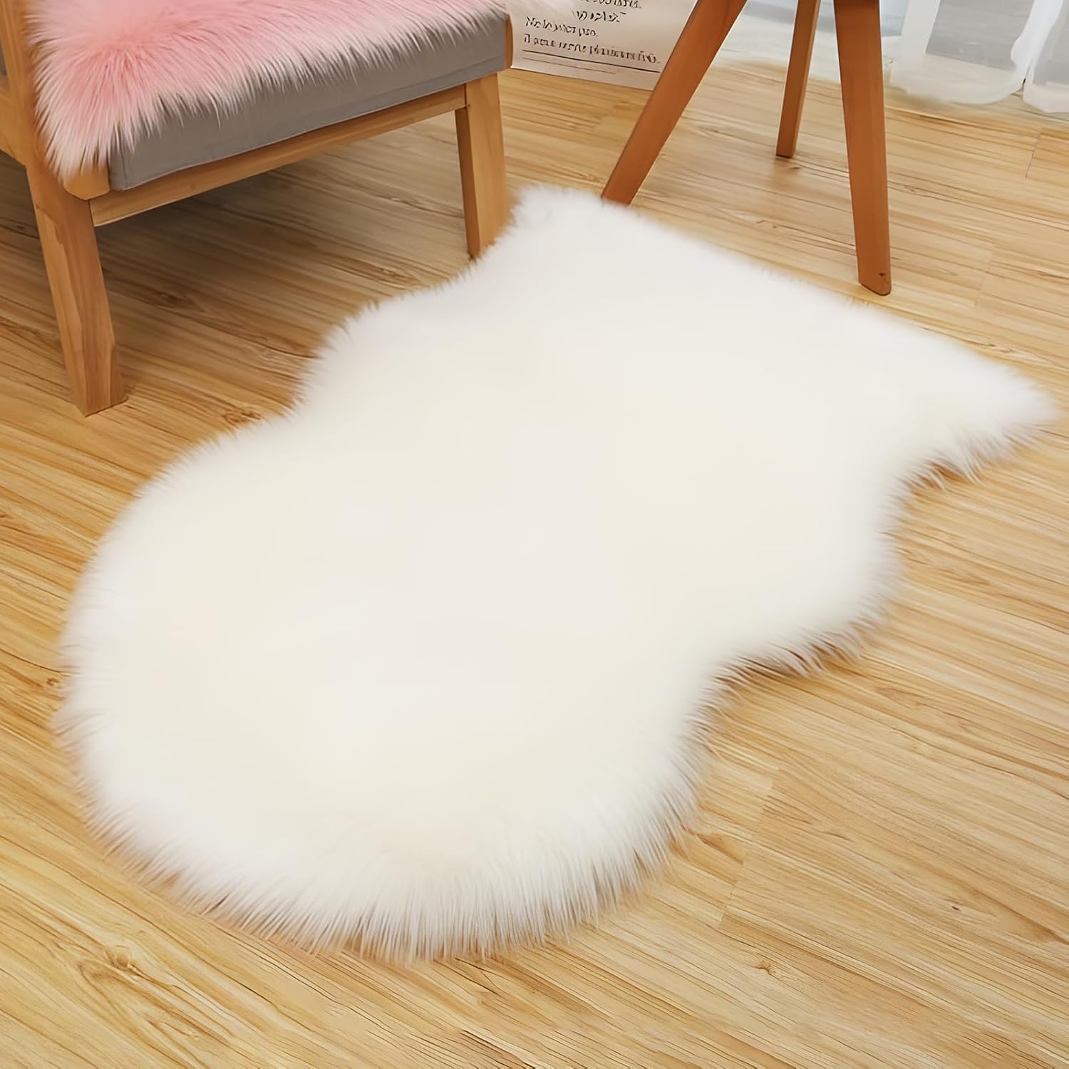 twirush Fluffy Faux Sheepskin Rug, Shaggy Rugs, White Fluffy Rug