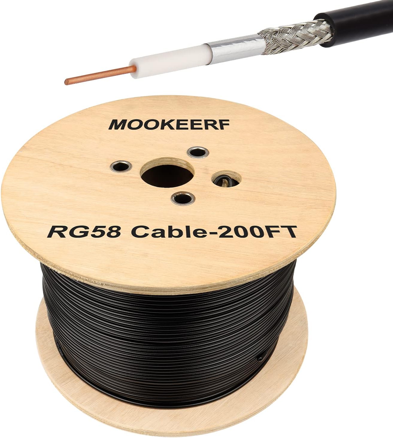 MOOKEERF RG58 Coaxial Cable 200ft, Low Loss Cable RG58 50 Ohm Coax Cable for WiFi/Router Signal Booster Amplifer Extension Cable