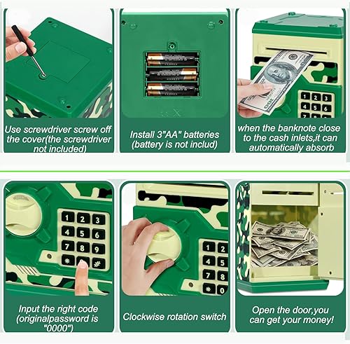 Miniatura 6 de Alcancía electrónica, mini cajero automático contraseña banco de dinero en efectivo caja de ahorro para niños, caja de banco segura de dibujos