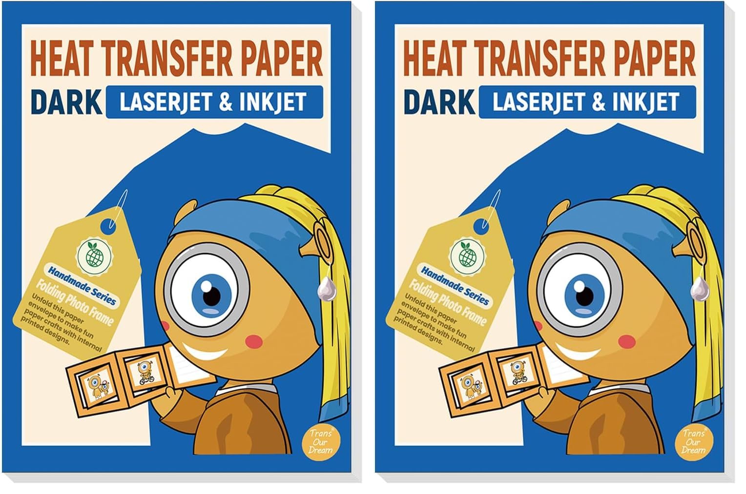 TransOurDream Heat Transfer Paper for Laser &amp; Inkjet Printer (10 Sheets, 8.5x11", Dark) Iron on Transfers for Dark Fabric, Printable Heat Transfer Vinyl for T Shirts (Pack of 2)