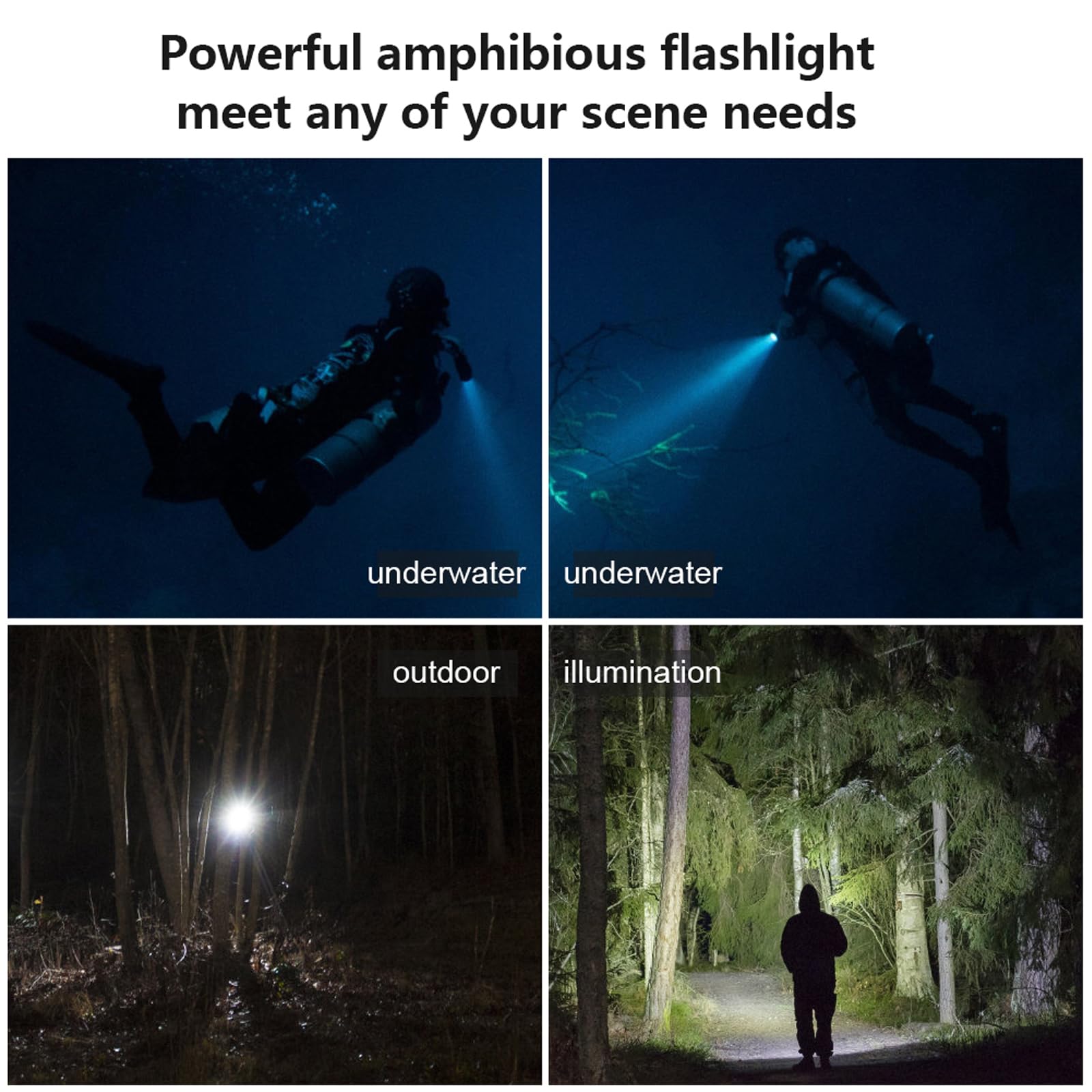 JatureClets Dive Light, SF-L03 Scuba Diving Flashlight with 3 Modes, 100m Waterproof Diving Flashlight, IPX8 Scuba Light Snorkeling Light, Safety Dive Lights Supports Amphibious Use