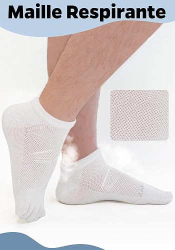 ZAKASA Calze Con Dita Uomo Sportivi: Cotone Calzini con Cinque Dita Calzino Corti 5 Dita Separate Traspiranti calzetti Five Finger per Running Fitness Sport 47-50 Bianco 5 Paia - 4