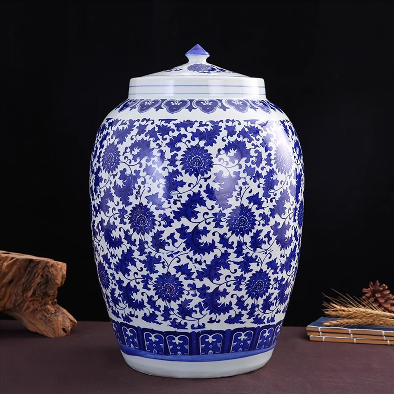 Ceramiczne Wiadro Na Ryż 10/15/25 Kg Z Hermetyczną Pokrywką, Niebiesko-biały Porcelanowy Pojemnik Do Przechowywania Ziarna, Klasyczny Chiński Dozownik Kuchni I Domu, Herbatę(B,10kg)