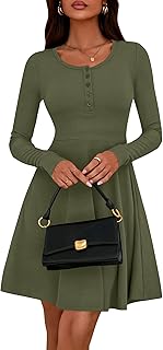 Casual Fall Dresses for Women 2025 Long Sleeve Ribbed Button Down Empire Waist A Line Winter Wedding Guest Dress