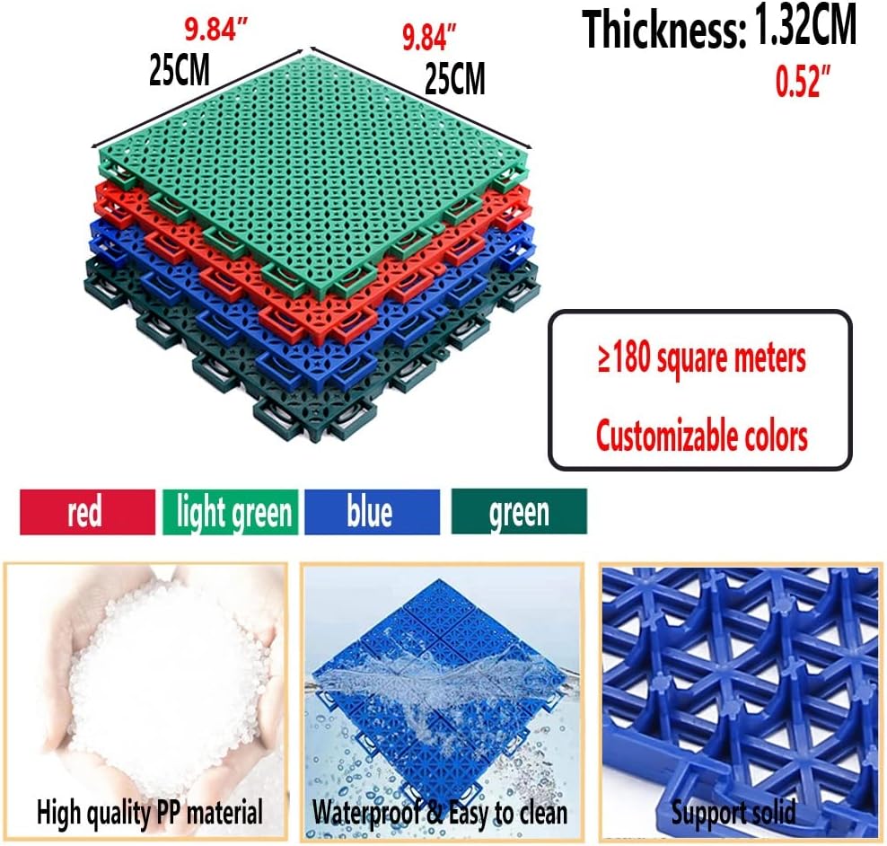 25cm Outdoor Modular Interlocking Floor Tiles, Kindergarten Playground Basketball Court Stadium DIY Color Puzzle Sports Flooring,Light Green-16PCS,Light Green-16PCS