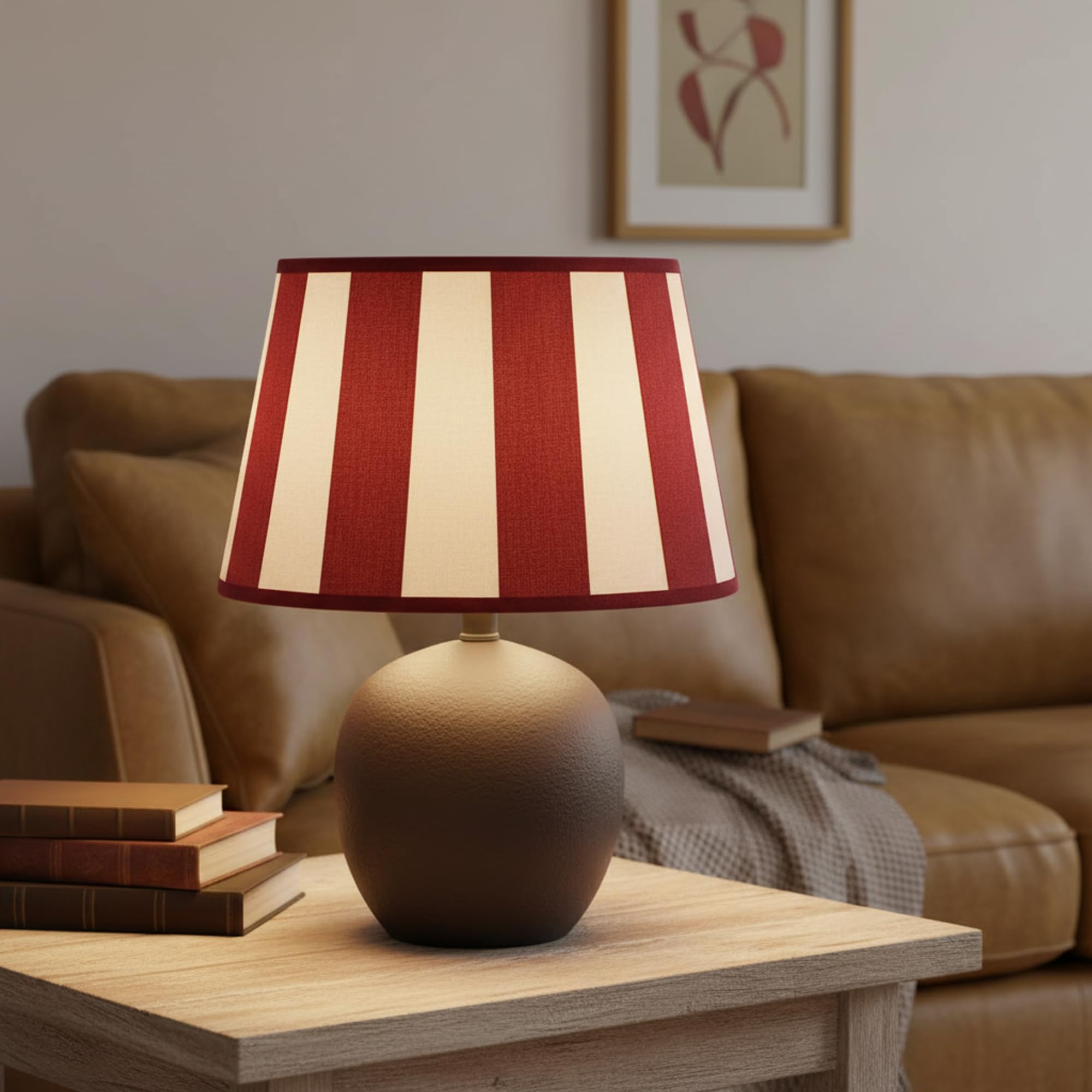Pantalla para lámpara de mesa, diseño de rayas, casquillo E14, casquillo E27, máximo 40 W (vino/crema)