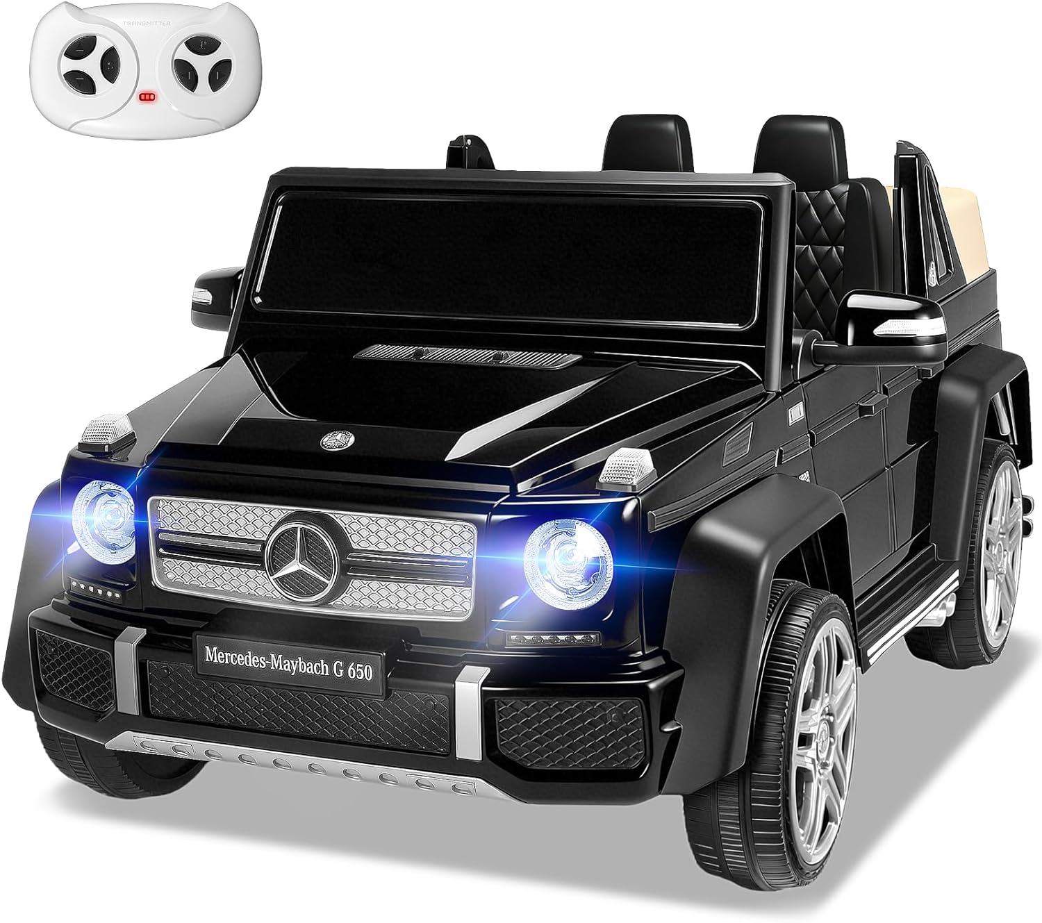 Licensed Maybach G650 Landaulet Ride on Car, 12V Kids Electric Car Remote Control, Bluetooth Music Player, 3.7MPH Max Speed, Headlight, Seat Belt, Trunk for Boys & Girls-Black