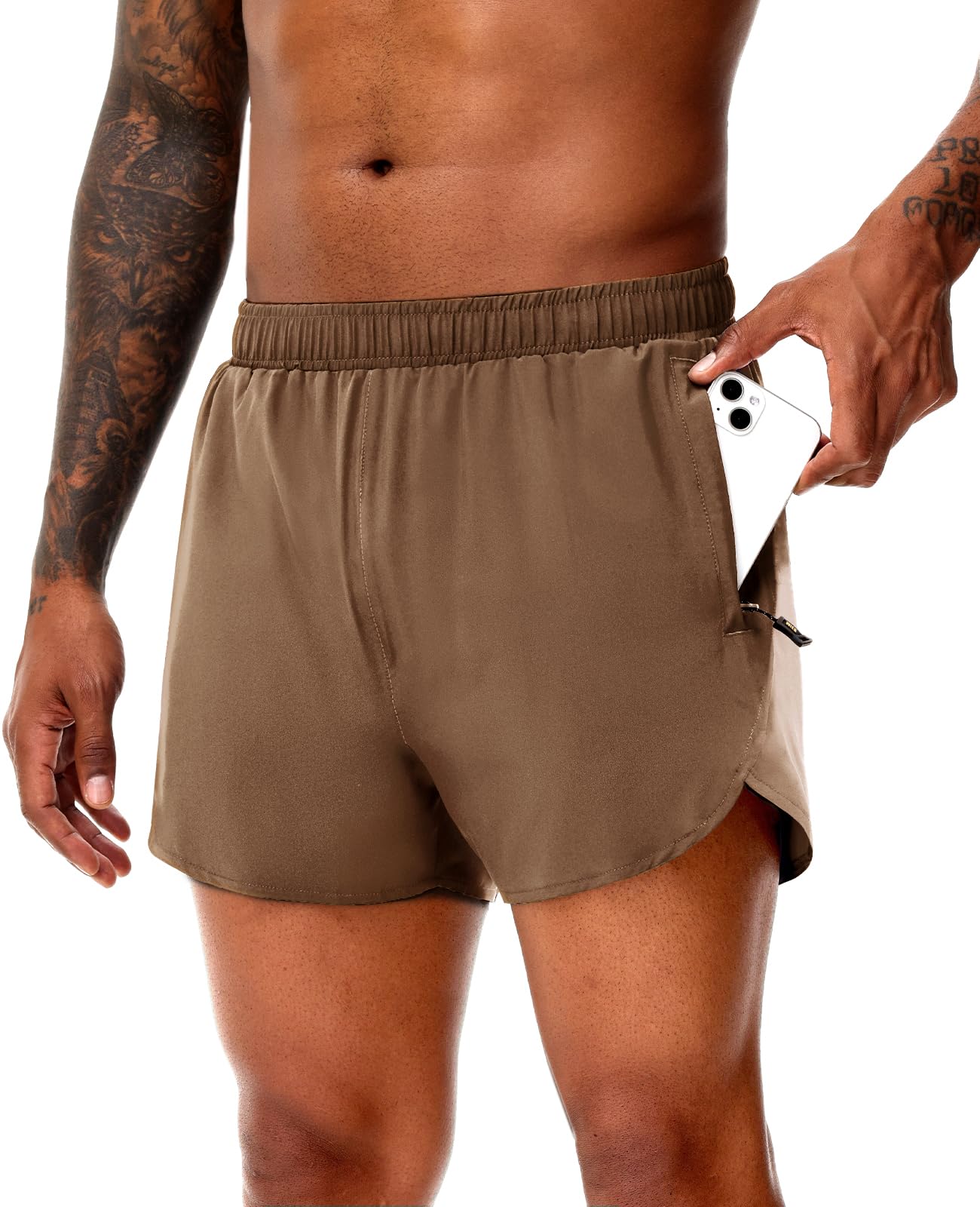 MIER Pantalones cortos de correr para hombre con entrepierna de 7,6 cm con forro interior seco, para gimnasio, atletismo, entrenamiento, ejercicio, con bolsillo con cremallera