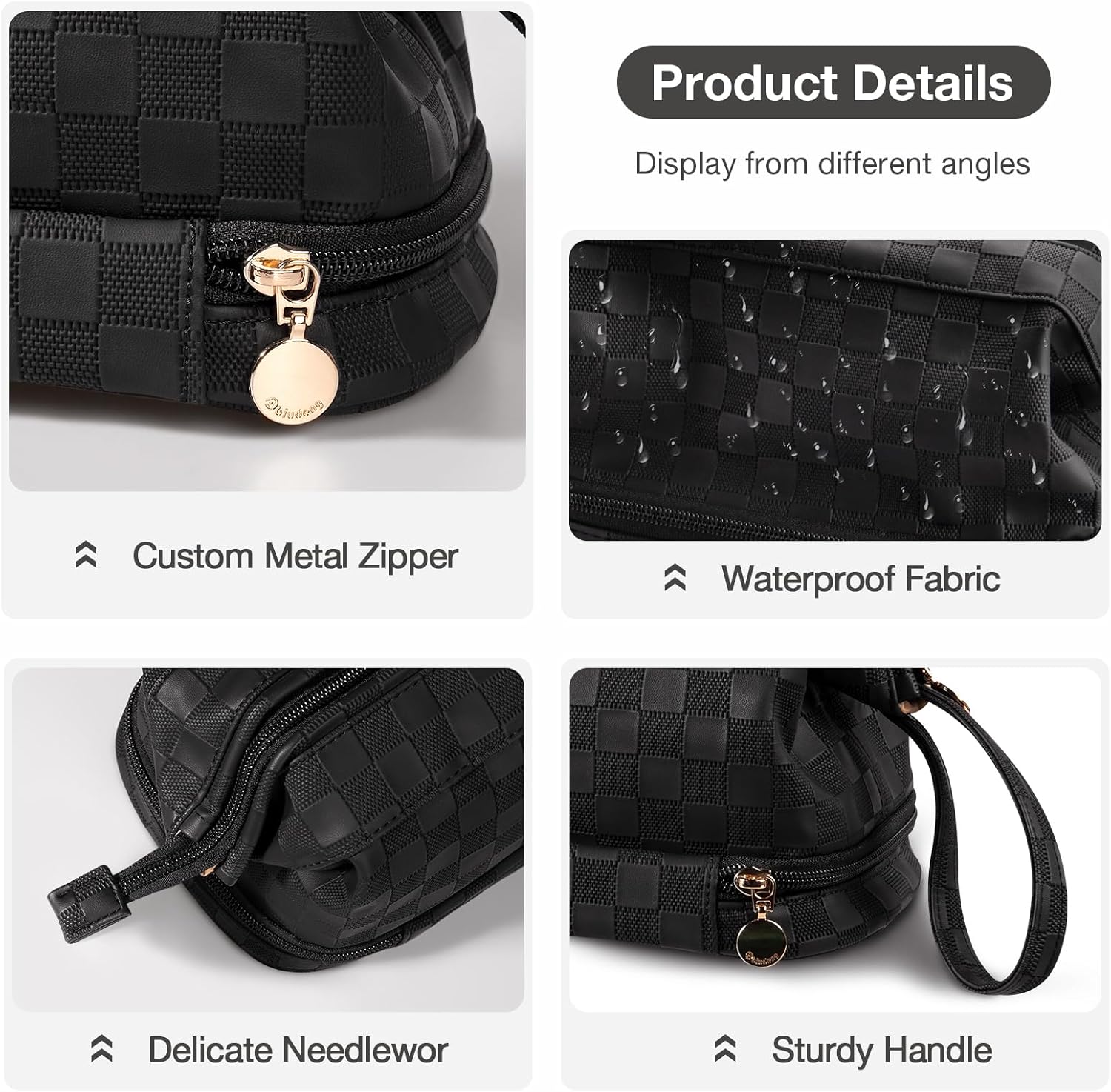 Abiudeng Large Capacity Makeup Bag Ladies Cosmetic Bag Travel Bag with Compartments Portable PU Leather Travel Makeup Bag with Handle