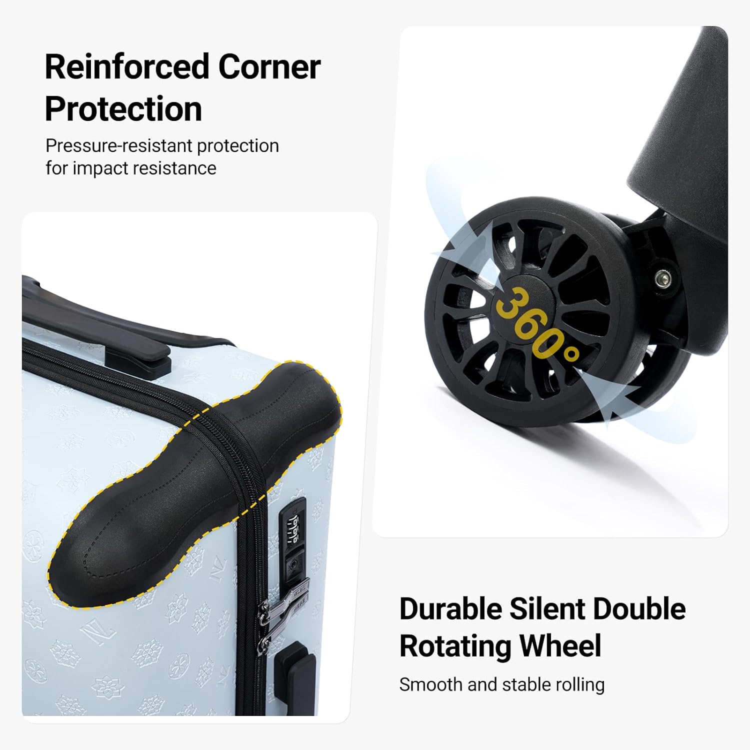 Vintage Faux Leather Luggage Set 3 Piece, 20/24/28 Inch PU Trunk Style Suitcases, Lightweight Water-Resistant Travel Set with TSA Approved Lock, 360° Spinner Wheels (Sky Blue)