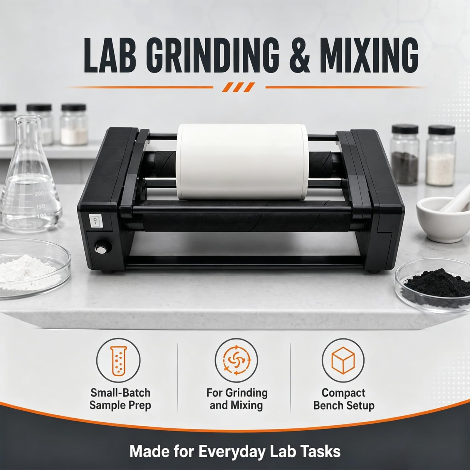 Labor-tischkugelmühle, Horizontale Kugelmühle Mit Polierfunktion Und 0,4-l-keramikbehälter, Mahlkapazität 50–150 Ml, Mit Digitalem Timer Für Die Schmuckherstellung Und Probenvorbereitung