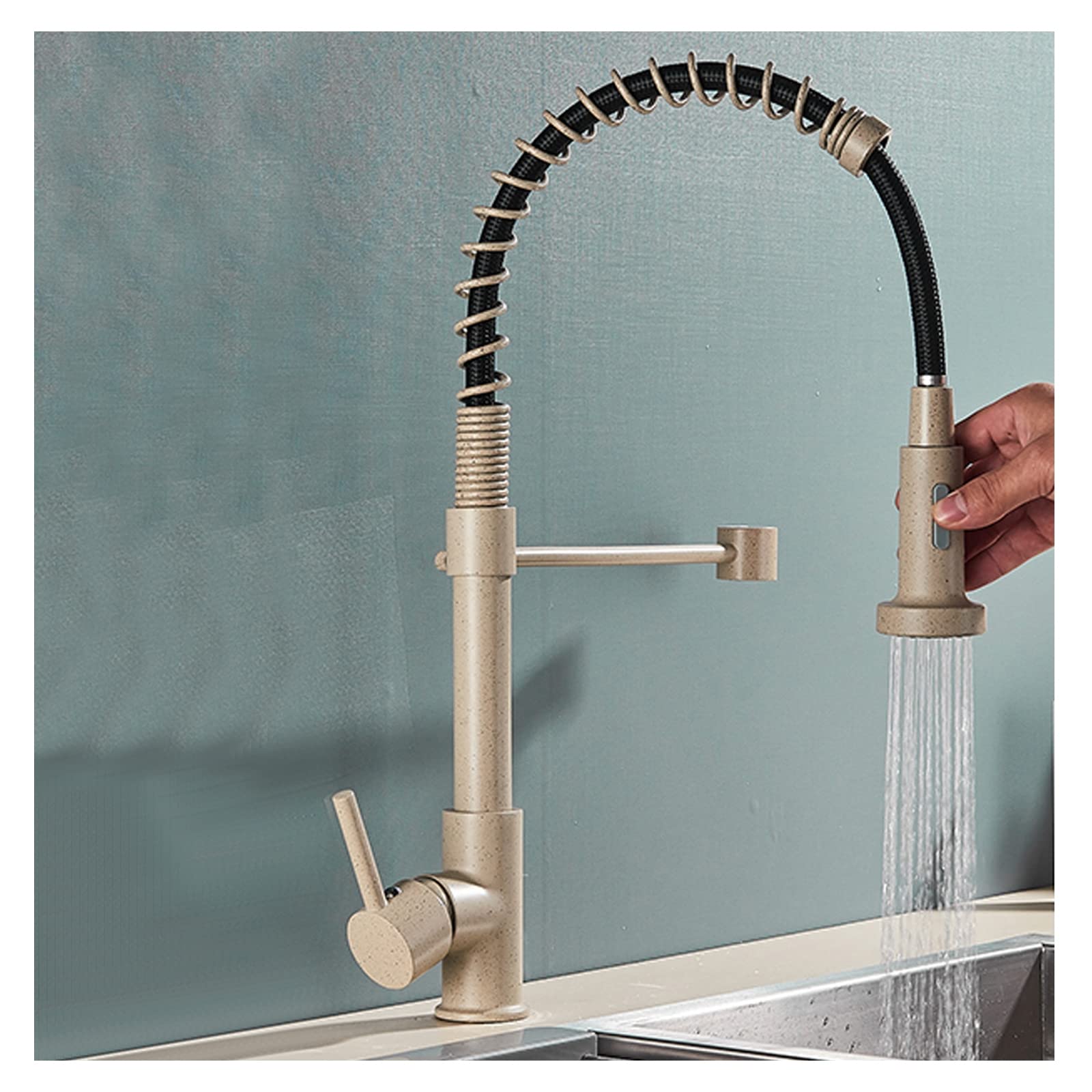FCXWEVR Pull-Down Kitchen Faucet with Sprayer, Commercial-Grade Spring-Style Dual-Function Sink Tap, Single Handle High Arc Kitchen Faucet for Modern Beauty & Functionality