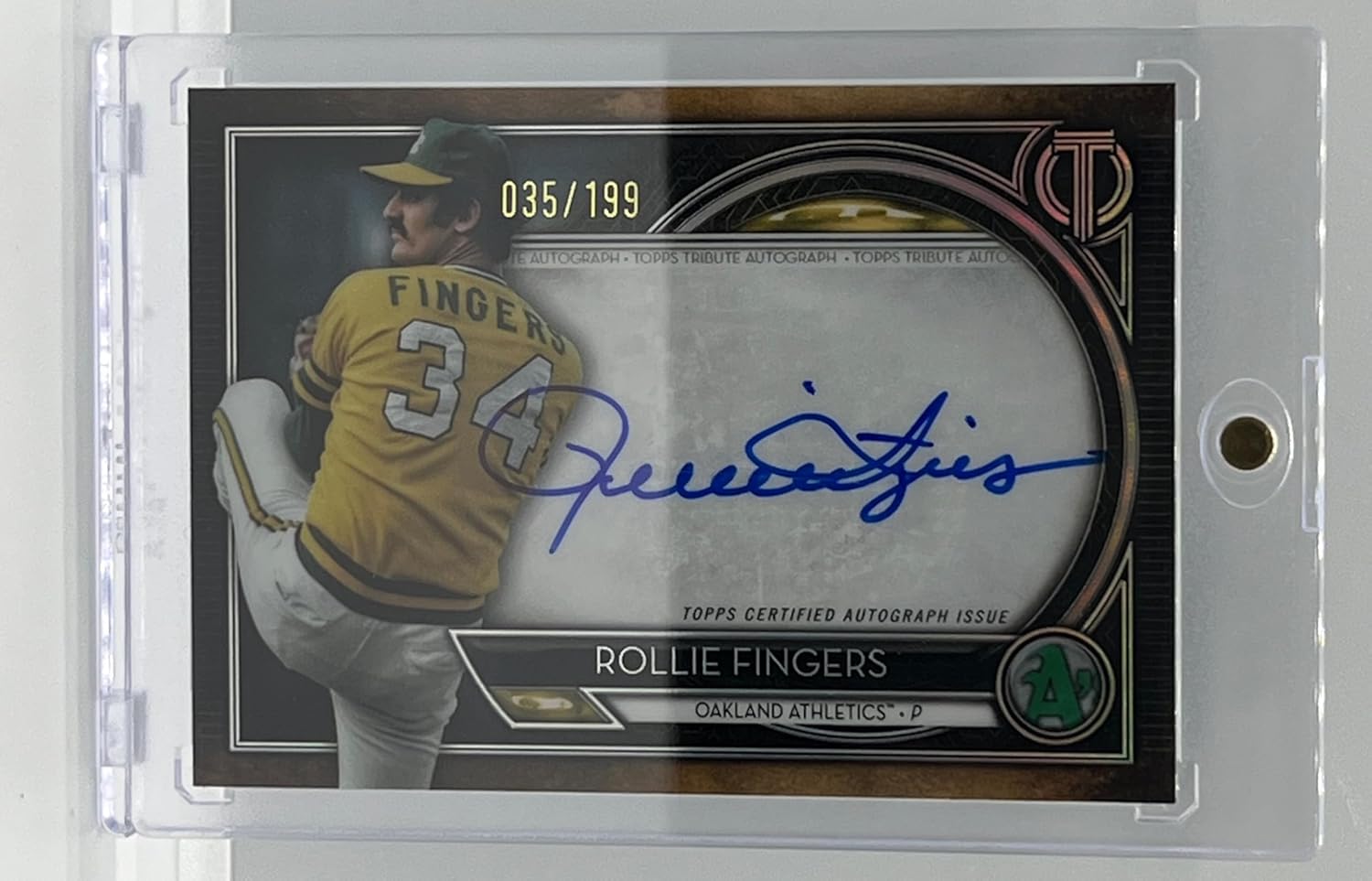 Rollie Fingers Autographed & Serial Numbered #035/199 Tribute Autograph Collectible Baseball Card - 2021 Topps Tribute Collection Baseball Card #TA-RF (Athletics)
