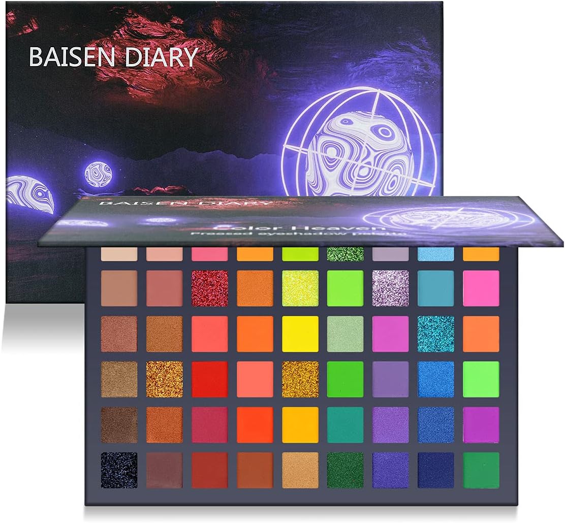 BAISEN DIARY 54 Colorful Eyeshadow Palette, Neon Green Shimmer Matte Glitter Eye Shadow Natural Naked Colors Makeup Eyeshadow Waterproof Long Lasting Highly Pigmented Gift Set Make Up Palletes