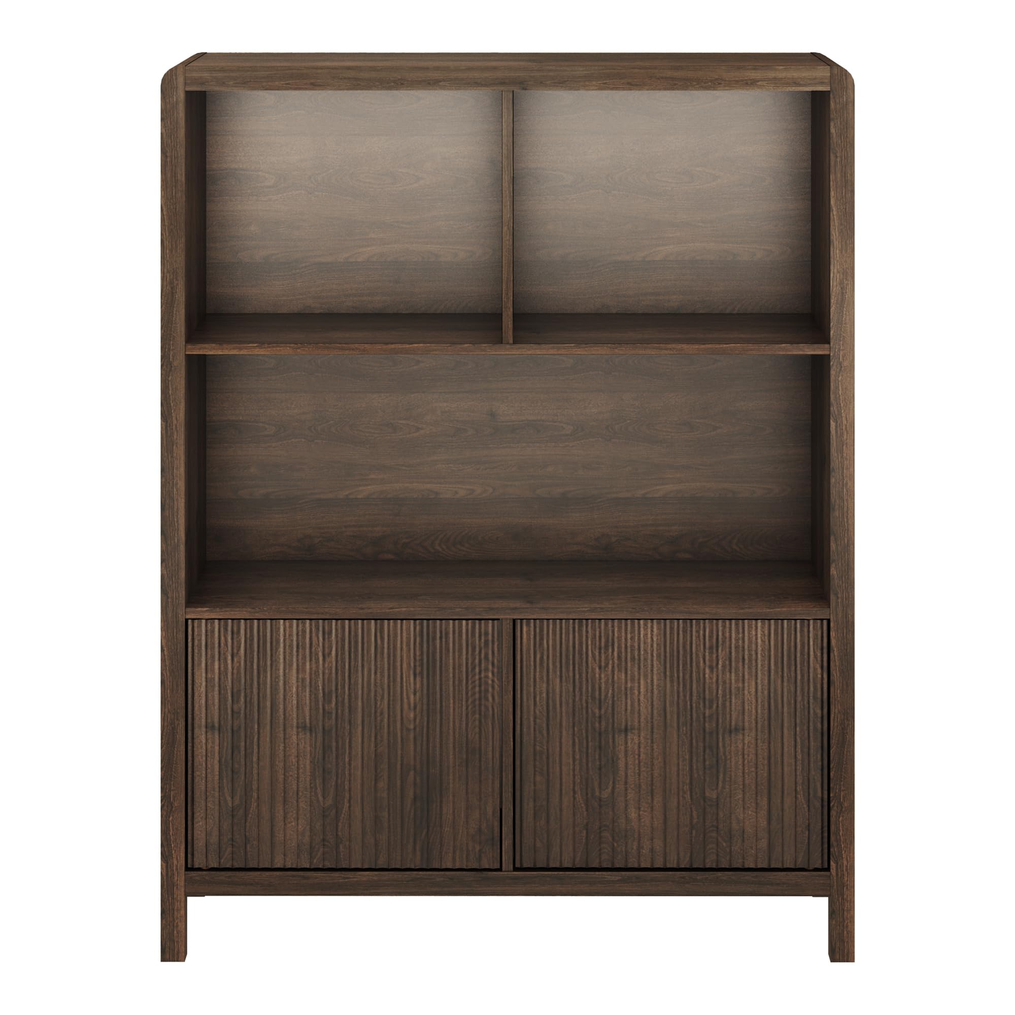 [en.casa] Highboard Lukkodso Kommode Sideboard 103 x 80 x 28 cm Mehrzweckschrank Wohnzimmerschrank mit 2 Türen und 5 Fächern Schrank für Wohnzimmer Walnussoptik