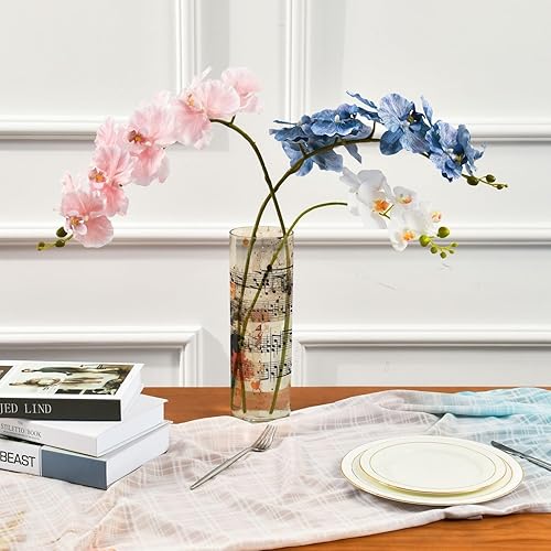 Miniatura 3 de Florero cilíndrico, notas musicales, retro, de plástico, pequeño, delgado, de 3.9 pulgadas, para decoración del hogar, sala de estar, oficina y