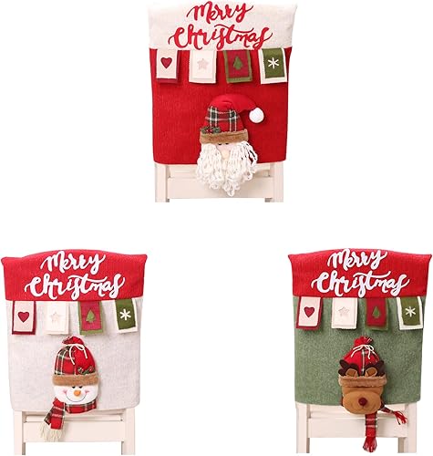Miniatura 7 de Juego de 6 fundas para sillas de Navidad, diseño 3D de Papá Noel, muñeco de nieve, renos, fundas para sillas de Navidad, para cocina, comedor, mesa,