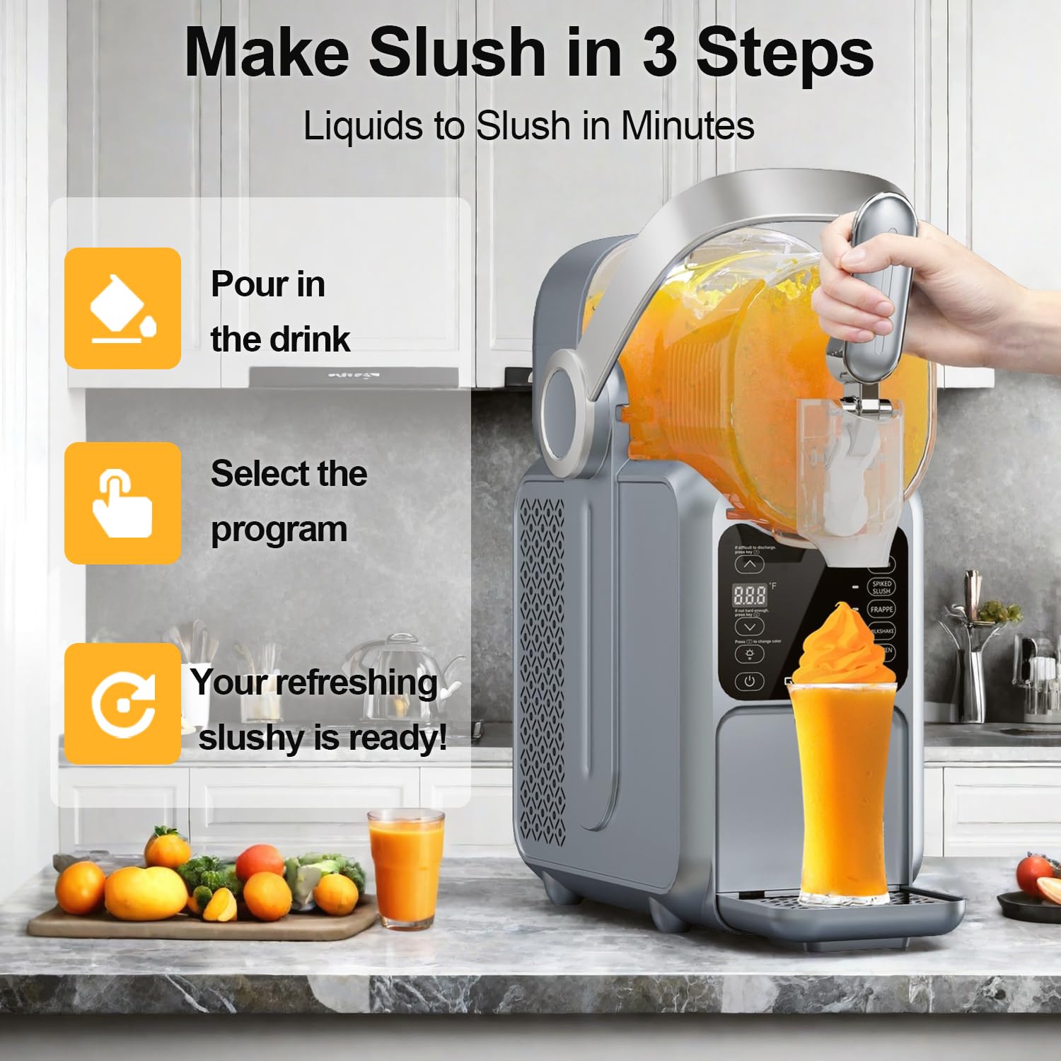 Slushie Machine, 101oz Large Capacity Slushy Machine for Home with Portable Handle, Real-time Temp Display, 5 Preset Modes for Slushie, Margaritas, Frappés, Milkshake, and Juice Gray