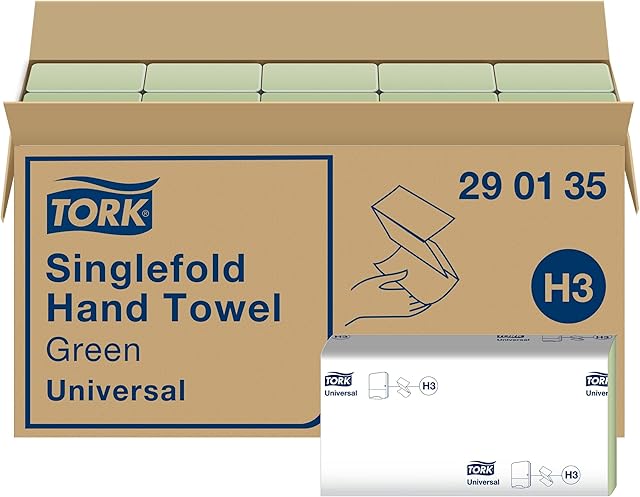 Tork Green Singlefold Hand Towels 290135 - H3 Universal Folded Paper Towels for Singlefold Dispenser - Economic, 1-Ply, Green - 20 x 200 Sheets