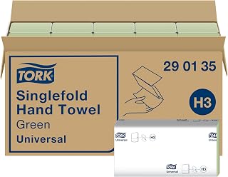 Tork Green Singlefold Hand Towels 290135 - H3 Universal Folded Paper Towels for Singlefold Dispenser - Economic, 1-Ply, Green - 20 x 200 Sheets