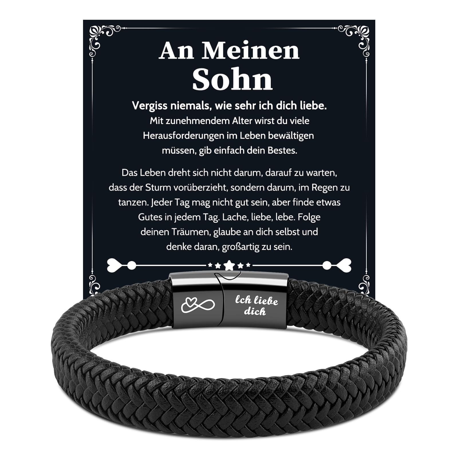 VU100 Ich Liebe Dich Geschenke für Männer, An Meinen Sohn/Mann/Papa/Bruder Lederarmband Herren mit Gravur Geburtstag Weihnachten Geschenk für Ihn Freund Ehemann Jungen, Valentinstag Jahrestag Geschenk