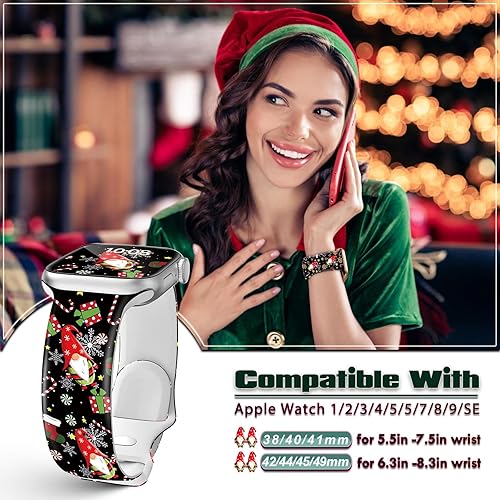 Miniatura 5 de Correa de reloj de Navidad y Halloween para Apple Watch, correa de silicona impresa de repuesto para iWatch 1 2 3 4 5 6 7 8 Ultra 1.496 in 1.575 in