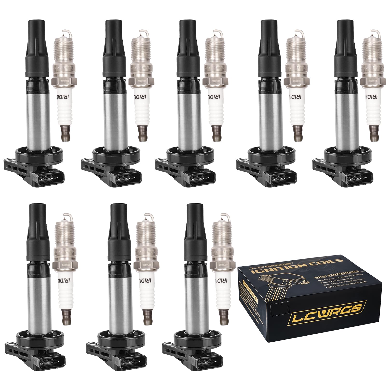 Set of 8 Ignition Coil Pack and Spark Plugs for Land Rover Range Rover Sport LR3 Jaguar XJ8 XK8 XJR XKR 2003 2004 2005 2006 2007 2008 2009 Spark Plugs
