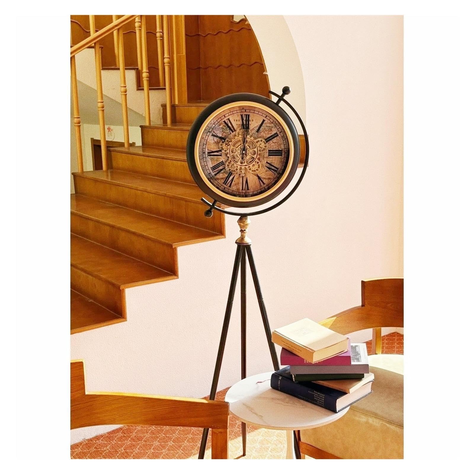 Reloj de abuelo Reloj de trípode de piso de metal con números romanos