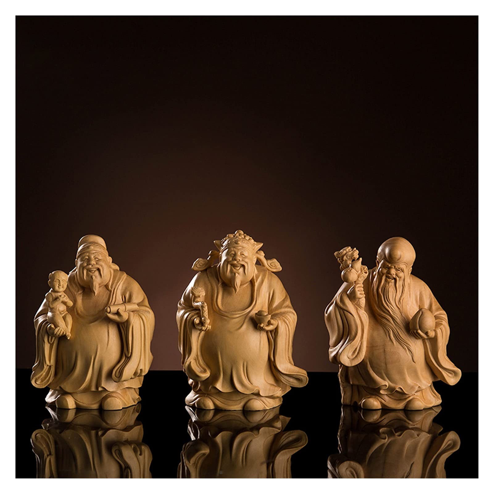 Boxwood Buddha Statue Sanxing Three Stars Fu Lu Shou Home Decoration Prosperity Sculpture Feng Shui Home Decor TIANMINJIEDM (Color : Normal-3PCS)