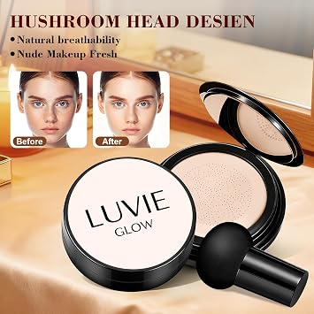 Ideal for Light/Medium Complexions-Hush Makeup Foundation, Mushroom Head Air Cushion CC Cream - BB Cream Foundation for Older Women (Lvory white)