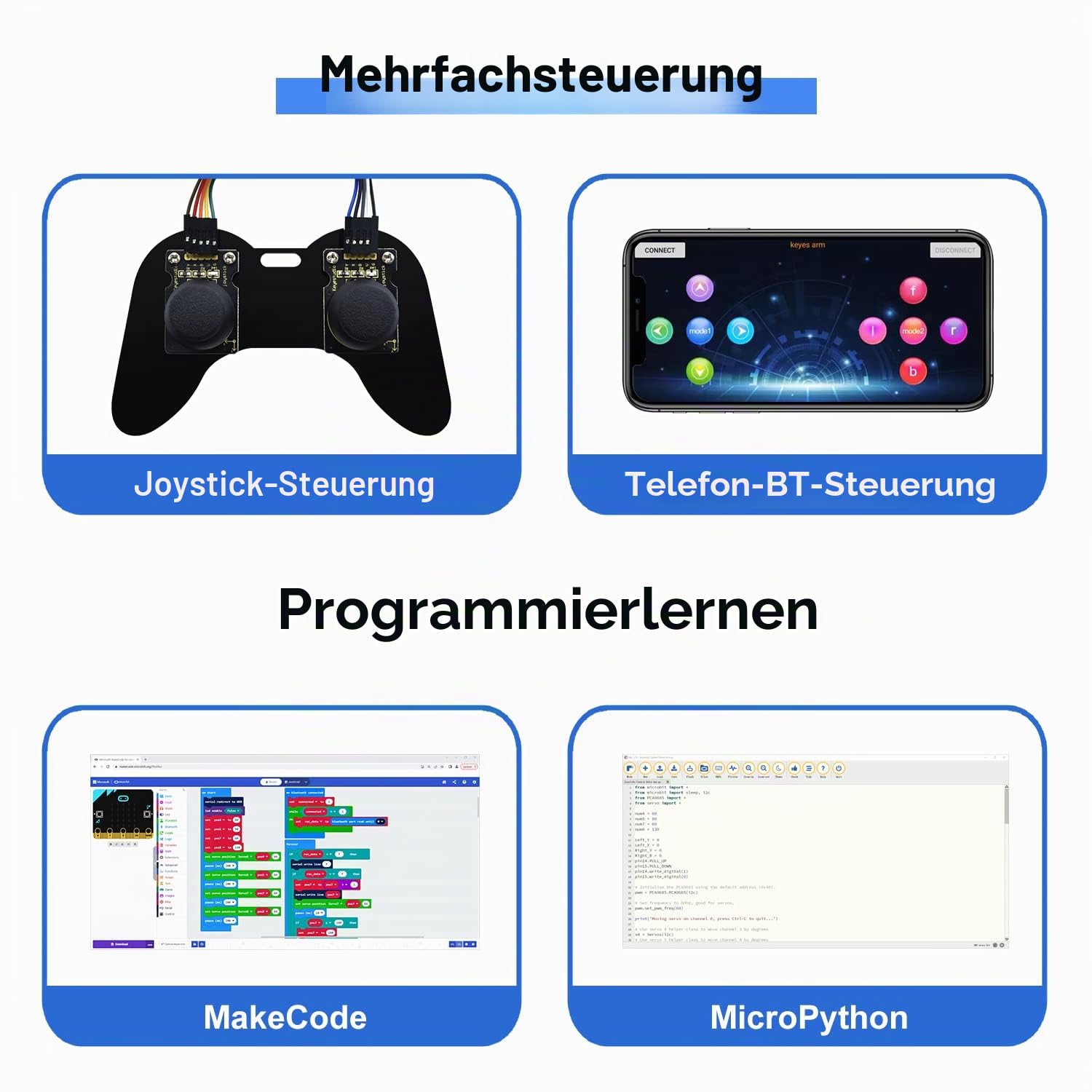 KEYESTUDIO 4DOF Robot Arm Kit (Exclude Microbit V2) Compatible with BBC Micro:bit V2, DIY Robot Kit for Microbit Starter Kit with MakeCode/Python Coding for Programming Learning of 14+Teenagers