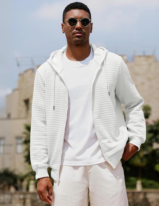 JMIERR Men Fleece Zip Collar Hooded Pullovers with Pockets Mens Sweatshirt Casua Fall Long Sleeve Shirt Tops Sweater for Men, US43(L), White image 4