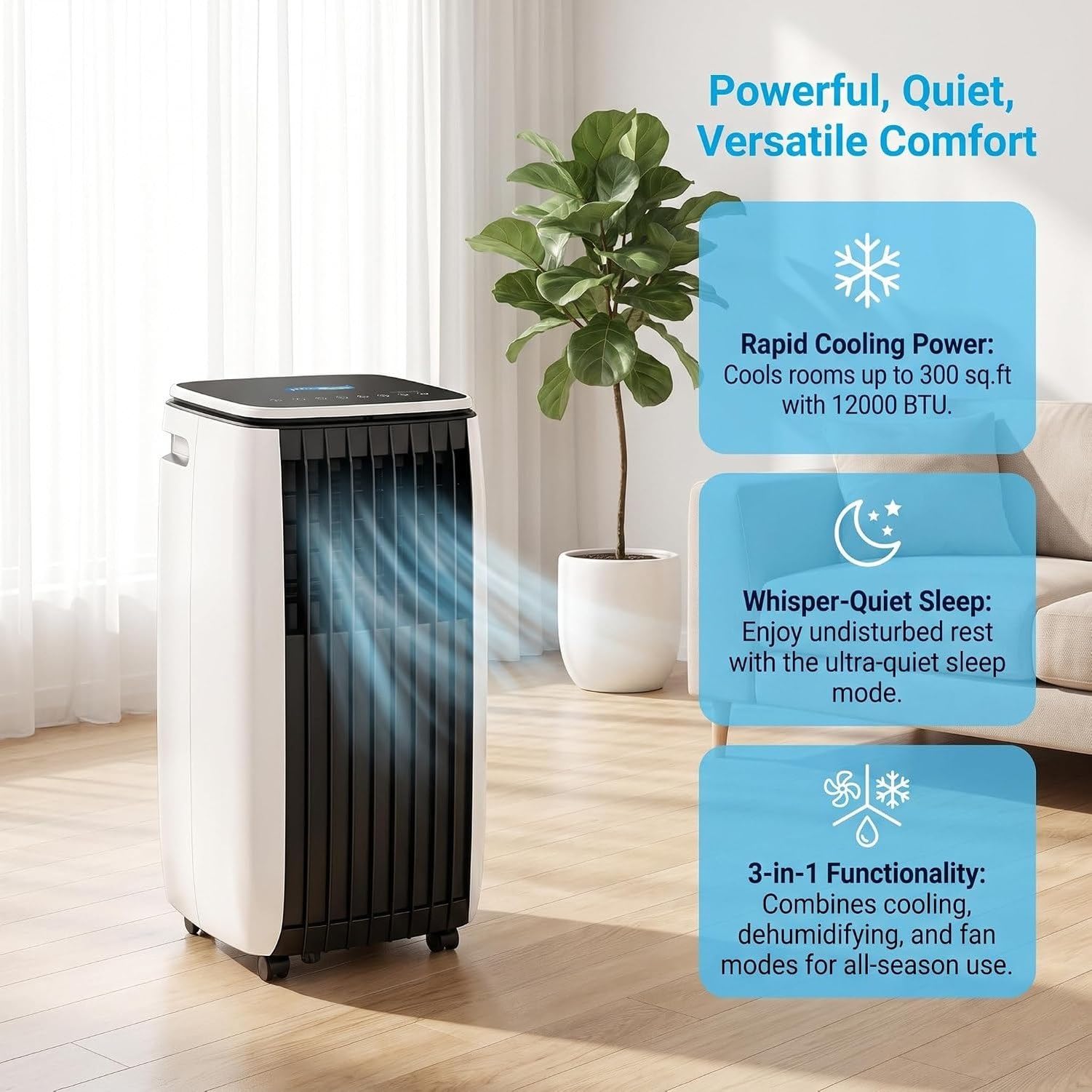 Condizionatore d'Aria Portatile 18000 BTU, 2-in-1 Raffreddamento e Riscaldamento, unità Mobile autoportante con Ruote, Uso Tutto L'Anno per Interni e Ufficio, C+12000 BTU, C+12000 BTU