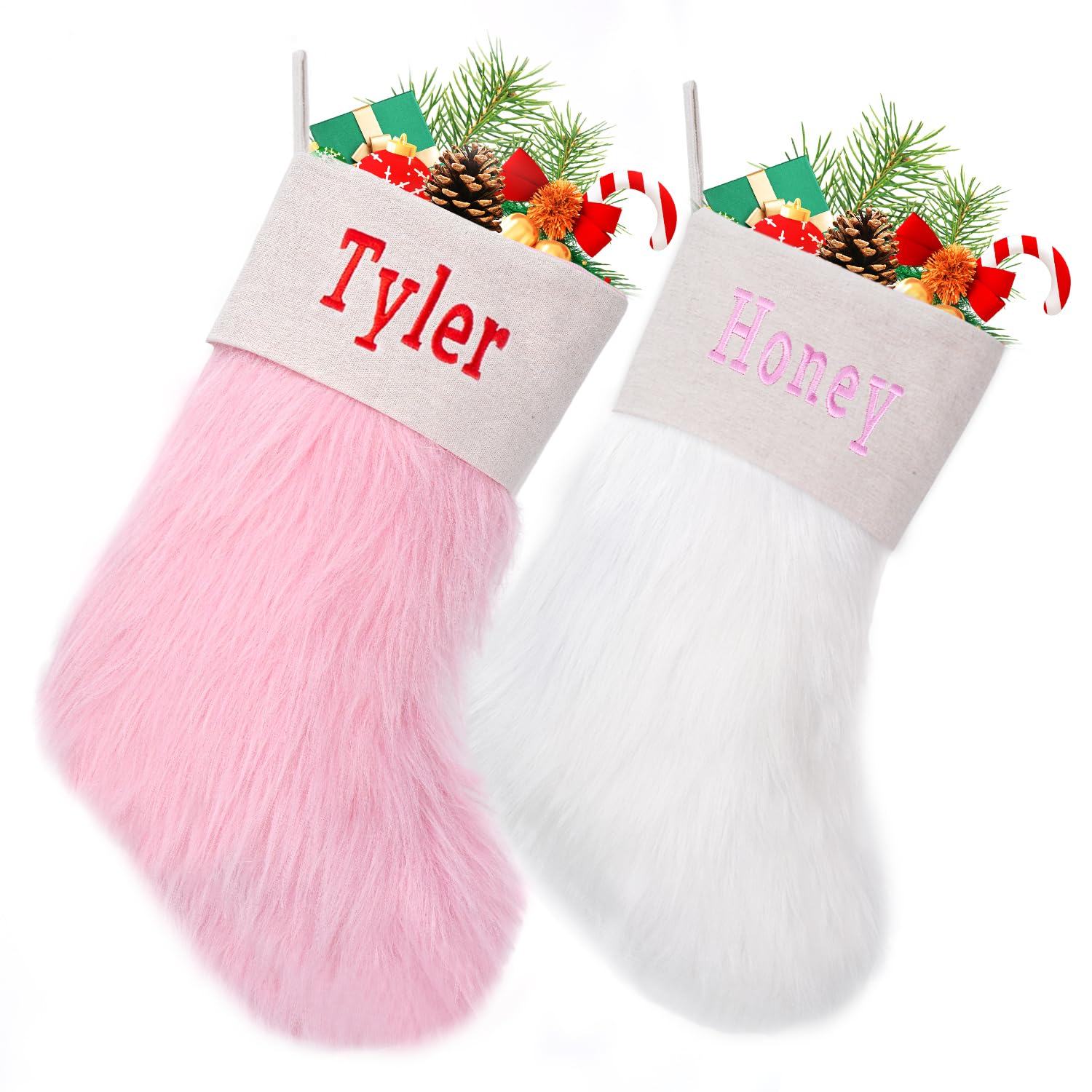 Ulico Pink Lovely Personalized Christmas Stockings Cozy Faux Fur Christmas Stocking 18