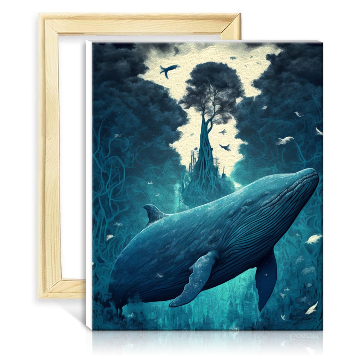 TANGFEIY Oil Painting Paint by Numbers Kits Blue Whale the Jungle Paint by Numbers Kits Adult and Kids Picture for Home Wall Decor Gifts with Frame(40x50cm) — image 1