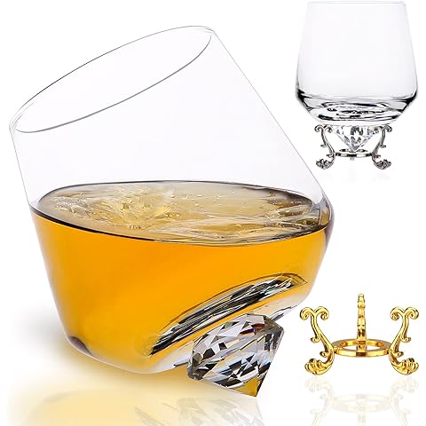 Whiskey Glasses Wine Glasses Rotating Bourbon Glassware Wine Gifts for Men Women St...