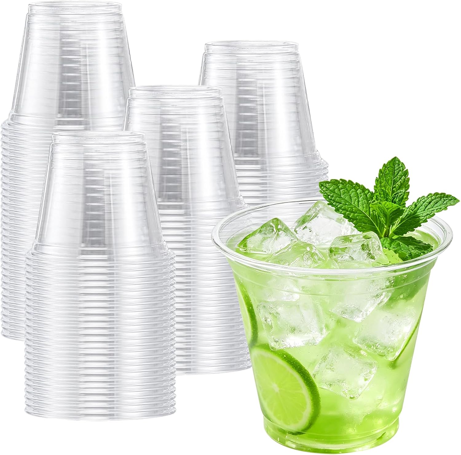 Lamosi 9 oz Clear Plastic Cups with Lids 50 Pack, Clear Disposable Cups with Flat Lids No Hole for Fruit, Snack, Pudding, Cold To Go Drinks or Milkshakes