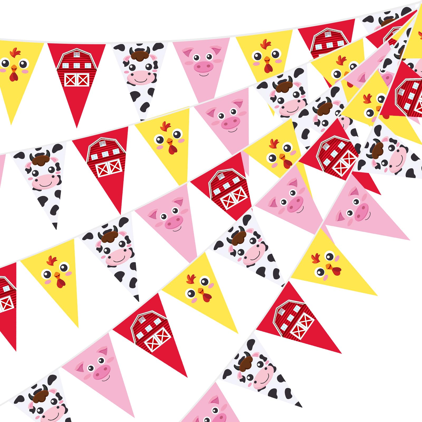 HESTYA 5 Pack Farm Birthday Banner 49 Ft, Red Gingham Barnyard Bunting