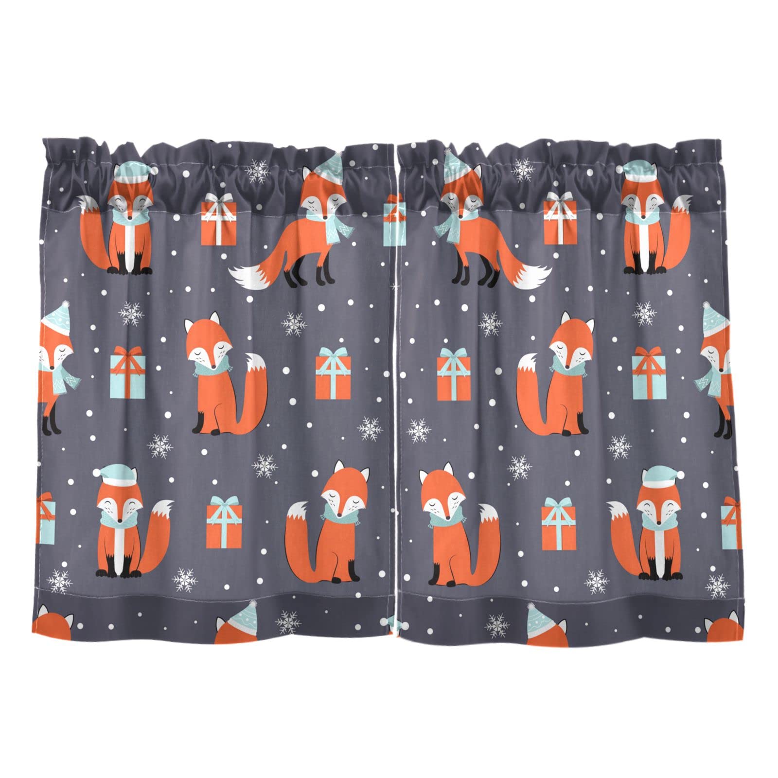 Mnsruu Cortinas de cocina, cortinas cortas de Navidad, invierno, zorro, cortinas de media ventana, 2 paneles, cortinas para Navidad, 27 x 24 pulgadas