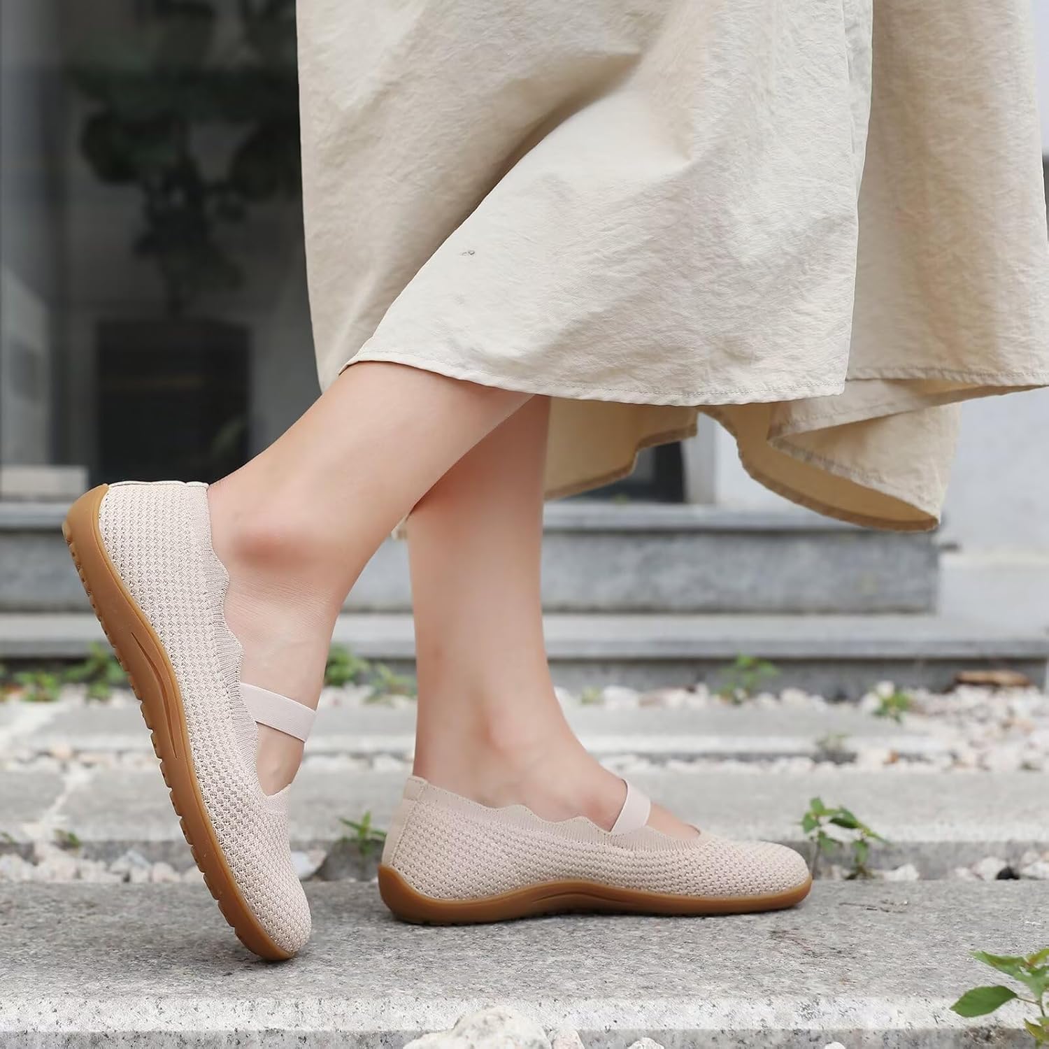 Women's Wide Toe Box Flats Knit Mary Jane Ballet Flats Wide Width Walking Dressy Shoes with Arch Support Comfortable - Image 2