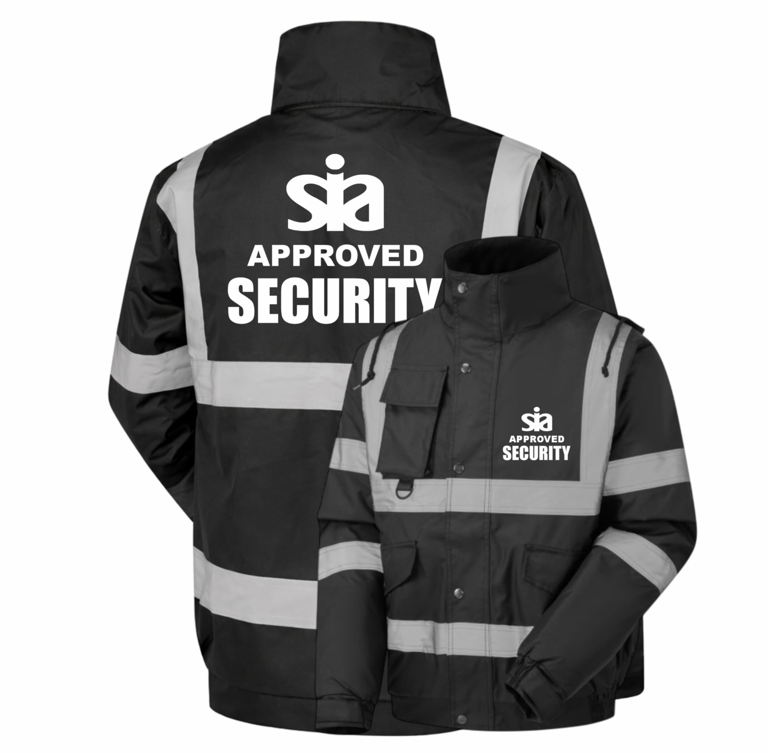SIA Security Black Yoko Hi Vis Bomber Jacket Reflective, Waterproof, Work Wear Coat SIA Security, High Visibility, By Brook Hi Vis, XXXXLarge