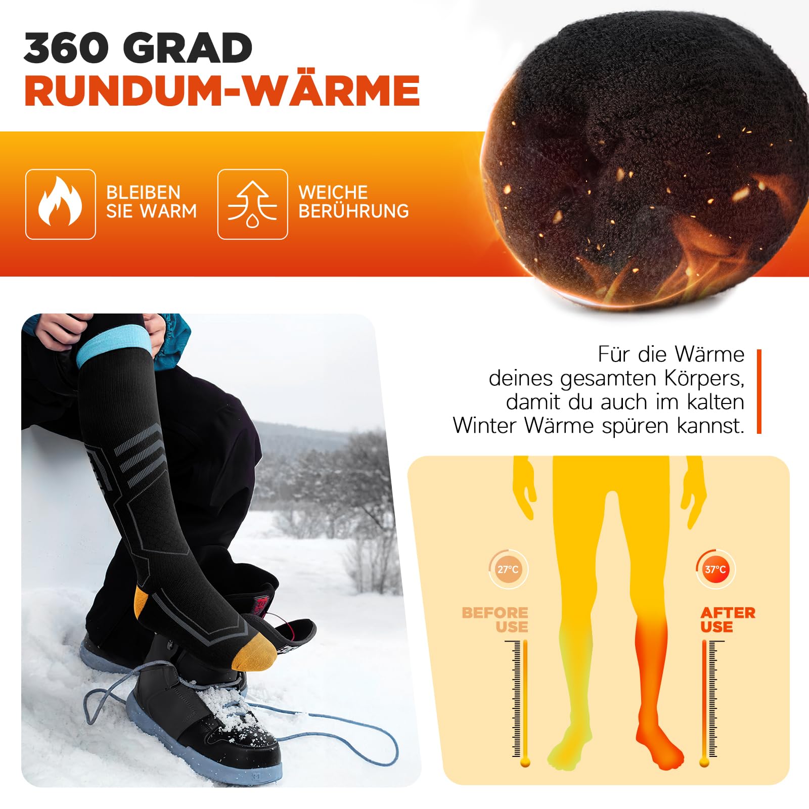 PULIOU Chaussettes de ski en laine mérinos, résistantes et chaudes, épaisses, respirantes et à séchage rapide, spécialement conçues pour le ski, unisexes