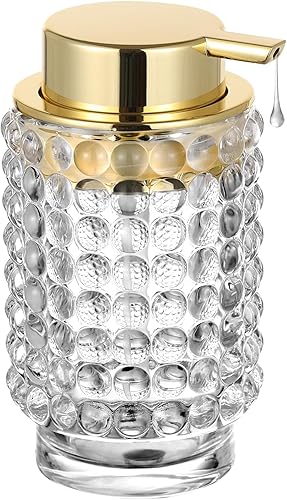 Miniatura 9 de LEICURACE Dispensador de jabón líquido de vidrio, dispensador de líquido recargable con bomba dorada, dispensador de jabón de manos para baño,