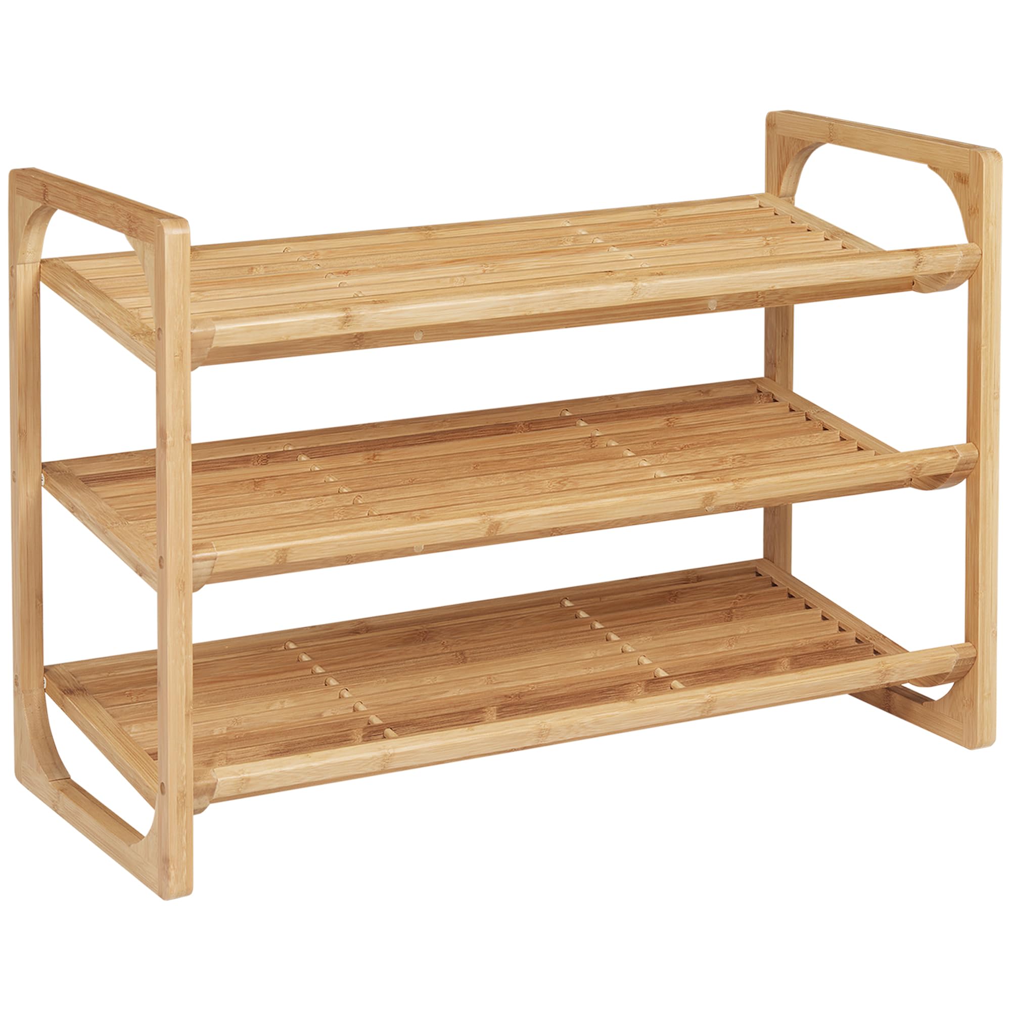 Homcom Unisex Natural 3-Tier Bamboo Shoe Rack Storage Organiser With Slatted Shelves In