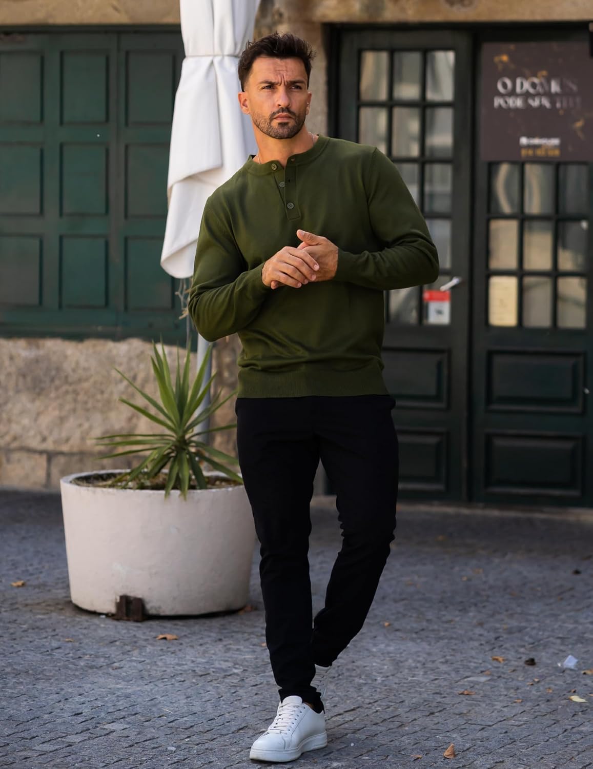 COOFANDY Mens Henley Sweater Long Sleeve Quarter Button Sweaters Casual Knit Pullover Sweater - Image 4