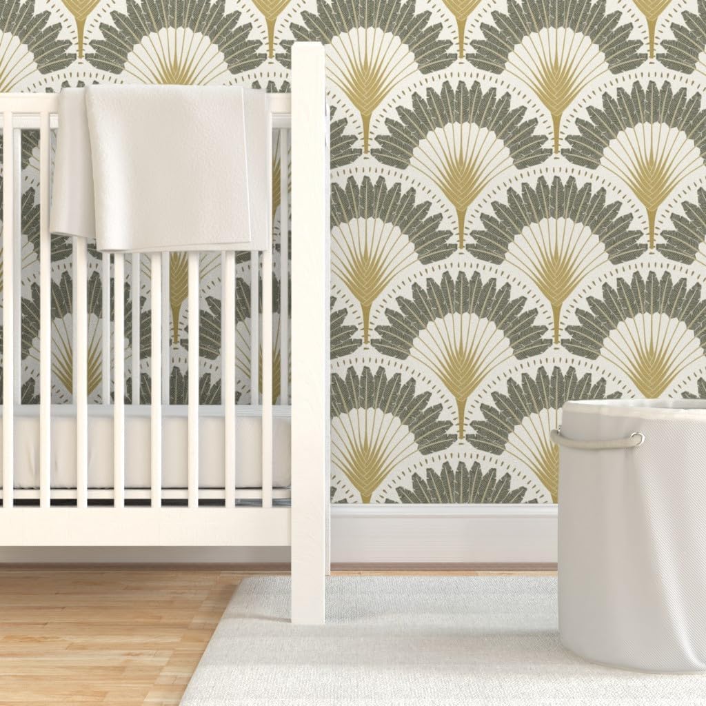 Spoonflower Peel & Stick Wallpaper 3ft x 2ft - Neutral Botanicals Palms Art Deco Fans Trendy Custom Removable Wallpaper